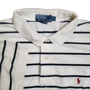 Polo Ralph Lauren Shirt Mens XXL White Black Stripe Short Sleeve Cotton 2XL